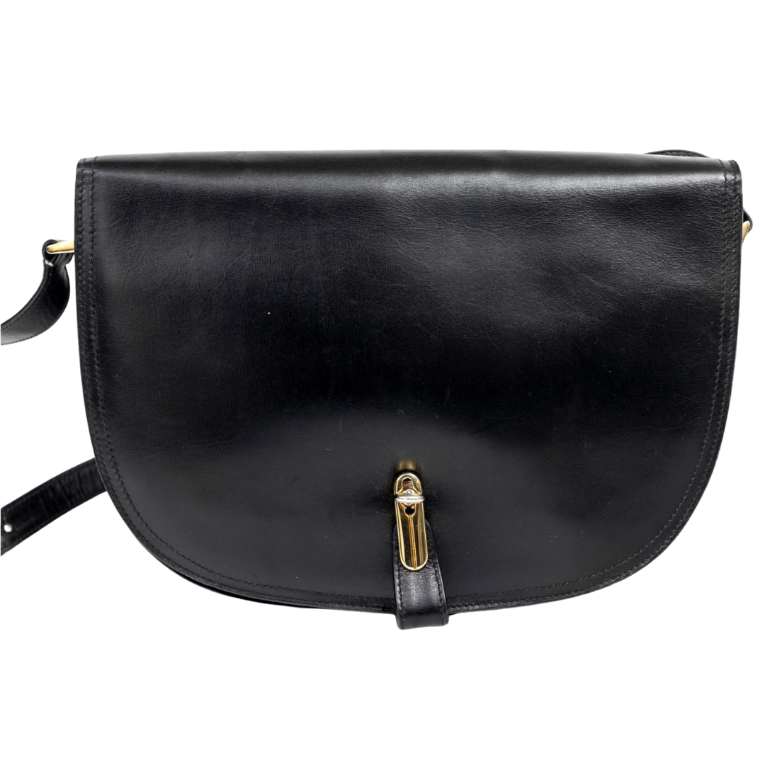 FLORENCE LEATHER SCHOOL HANDSOME BLACK LEATHER HALF MOON SHAPED SHOULDER BAG